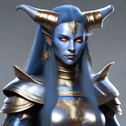 A realistic digital art of a kind-looking Tiefling character from DnD, with distinct features