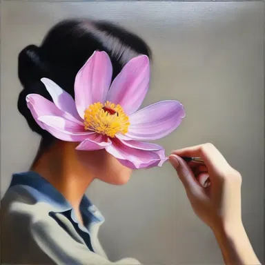 The artist skillfully portrayed a delicate flower being held by a pincer in her painting.