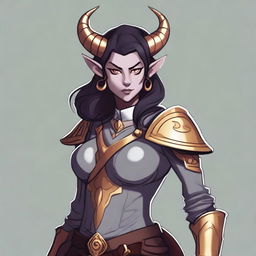 A digital art illustration of a kind-looking Tiefling character from Dungeons and Dragons