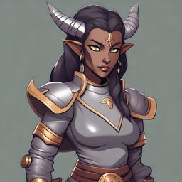 A digital art illustration of a kind-looking Tiefling character from Dungeons and Dragons