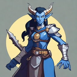 An image of a Dungeons and Dragons character, a Tiefling, is depicted in a flat design style