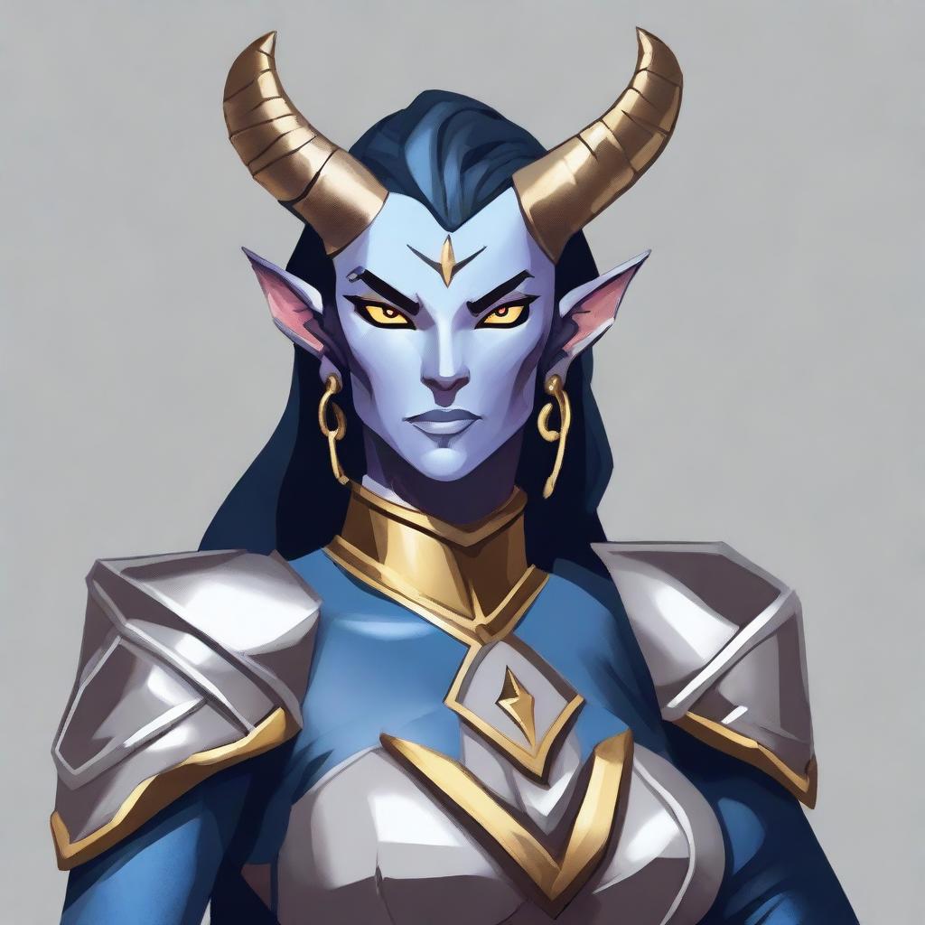 An image of a Dungeons and Dragons character, a Tiefling, is depicted in a flat design style