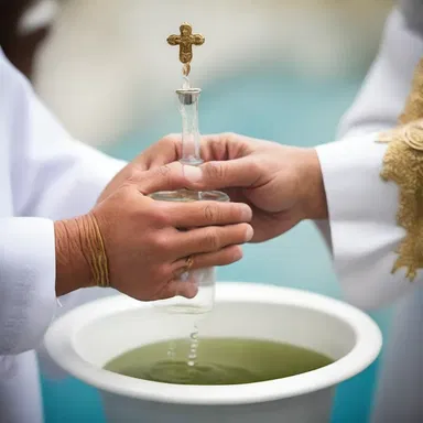The holy water used in the baptism ceremony is prepared as an isotonic solution to symbolize purity and unity with the divine.