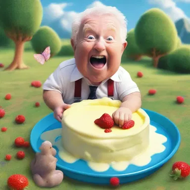 He loves to tell the joke about a mythical place where all your wishes come true but the only catch is that you have to swim across a pool of pudding.