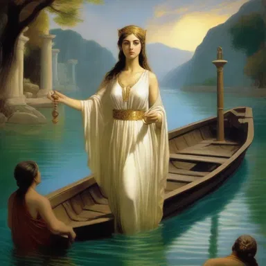 In Greek mythology, the conductress was said to be a goddess who led the souls of the deceased across the River Styx to the afterlife.