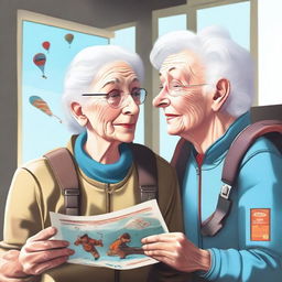 A digital art image showing an elderly woman, Isabella, gazing longingly at a picture of a man in skydiving gear