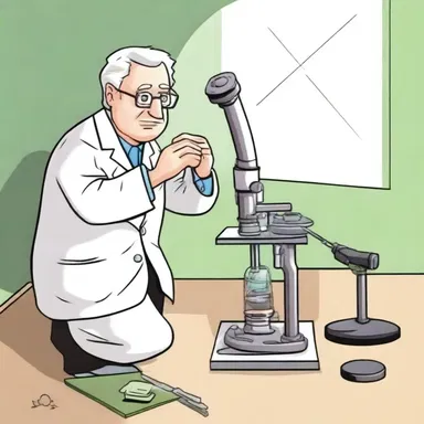 In the cartoon, the scientist sets up an optical bench to observe the behavior of light.
