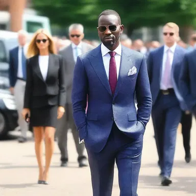 The gentleman sported a tailored suit with a matching silk tie, setting the bar high for fashion standards at the event.