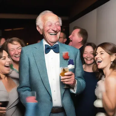 At the party, the gentleman playfully told a joke that had everyone bursting into laughter.