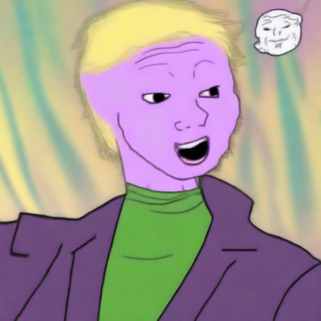 A digital art piece that portrays a fusion of popular internet meme, Wojak, and the character Dio Brando from JoJo's Bizarre Adventure