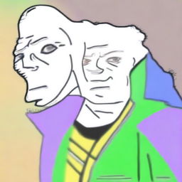 A digital art piece that portrays a fusion of popular internet meme, Wojak, and the character Dio Brando from JoJo's Bizarre Adventure