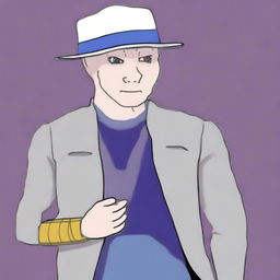 This is a high-quality digital art piece depicting the fusion of the internet meme, Wojak, and Jotaro Kujo from JoJo's Bizarre Adventure