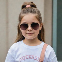 A stylish young girl reminiscent of Addison Rae, wearing fashionable sunglasses.