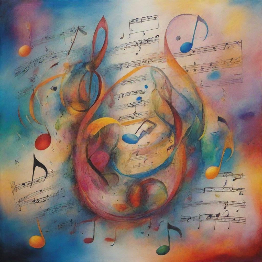 A surreal scene depicting melodies in fragments of imagination. Abstract musical notes interweaved with vibrant dreamlike elements.