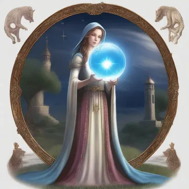 In the mystical land of Avalon, the sorceress scrys into her crystal ball to reveal the future of the kingdom.