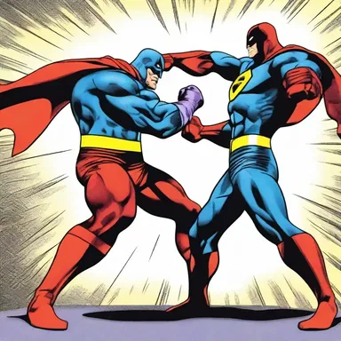 As the superhero fought against the villain, he delivered a powerful jabbing punch that knocked him out.
