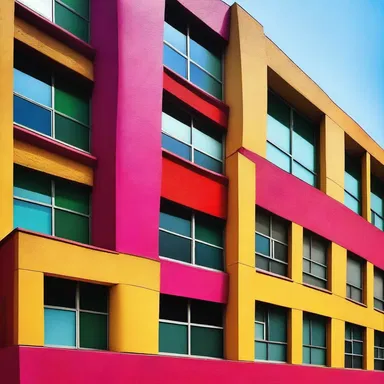 The obnoxiously loud color scheme in this building detracts from its overall appeal.