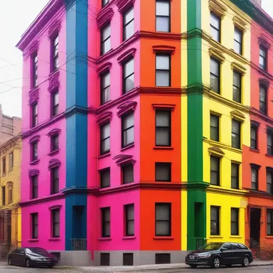 The obnoxiously loud color scheme in this building detracts from its overall appeal.