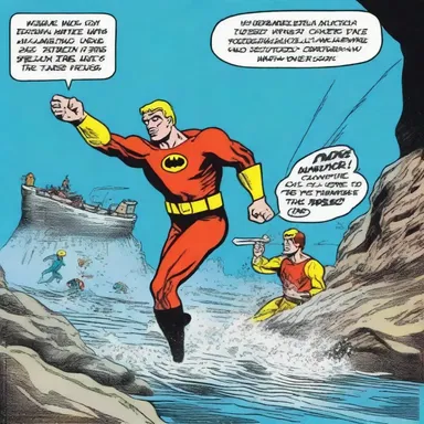In the comic strip, the superhero used a special gadget to de-aerate the underwater cave and rescue the trapped divers.