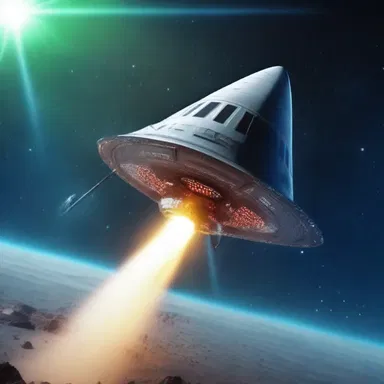The spaceship launched a projectile at the alien spacecraft.