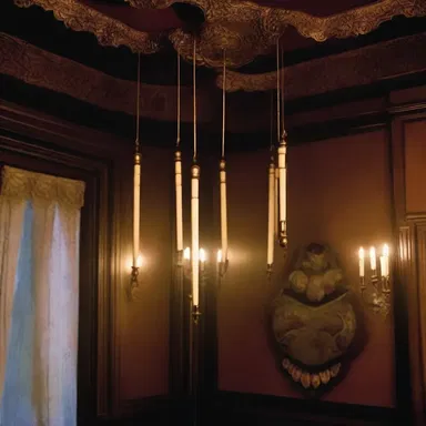 The haunted mansion had a secret room filled with sharp projectiles hanging from the walls.