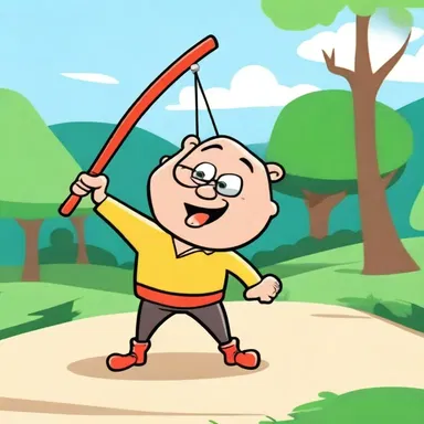 In the animated cartoon, the mischievous character fired a projectile from a slingshot to hit a target far away.