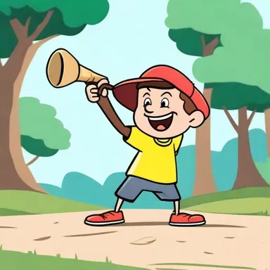 In the animated cartoon, the mischievous character fired a projectile from a slingshot to hit a target far away.
