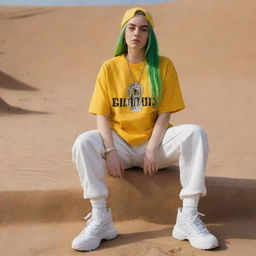 Design casual fashion outfits in a Billie Eilish style, incorporating modernized pharaoh-themed elements, specifically tailored for petite women.