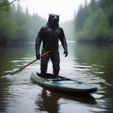 In the horror movie, the paddler found himself trapped in a dark and terrifying river infested with monstrous creatures.