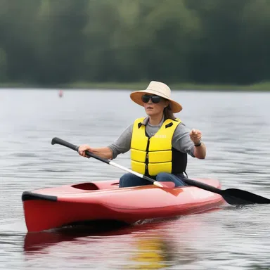 The fashion-forward paddler effortlessly glided through the water in a sleek and stylish canoe.