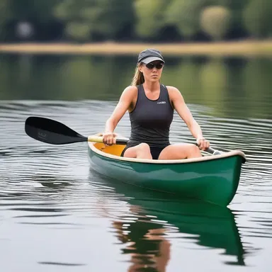 The fashion-forward paddler effortlessly glided through the water in a sleek and stylish canoe.