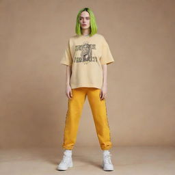 Design casual fashion outfits in a Billie Eilish style with incorporated pharaoh-inspired elements.