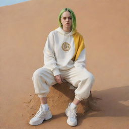 Design casual fashion outfits in a Billie Eilish style with incorporated pharaoh-inspired elements.