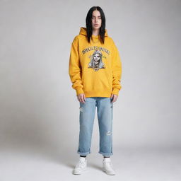 Design casual fashion outfits in a Billie Eilish style with incorporated pharaoh-inspired elements.