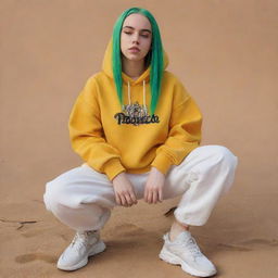 Design casual fashion outfits in a Billie Eilish style with incorporated pharaoh-inspired elements.