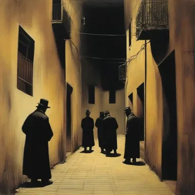The painting depicted a dark alley where members of a syndicate engaged in clandestine activities.