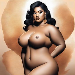 Generate a high-quality digital art image featuring a voluptuous woman