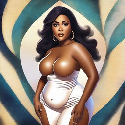 Generate a high-quality digital art image featuring a voluptuous woman