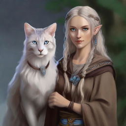 This is a realistic, high-quality digital art image of a tall Half-elf Druid