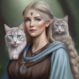 This is a realistic, high-quality digital art image of a tall Half-elf Druid