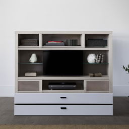 A tv stand with showcases