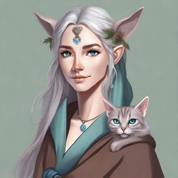 This is a high-quality digital art illustration of a tall Half-elf Druid