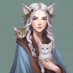 This is a high-quality digital art illustration of a tall Half-elf Druid