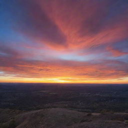 A striking panoramic image of a majestic horizon during sunset, with vibrant colors streaking across the sky