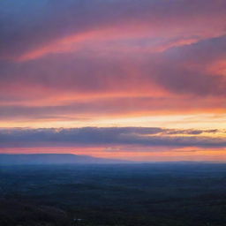 A striking panoramic image of a majestic horizon during sunset, with vibrant colors streaking across the sky