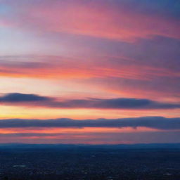 A striking panoramic image of a majestic horizon during sunset, with vibrant colors streaking across the sky