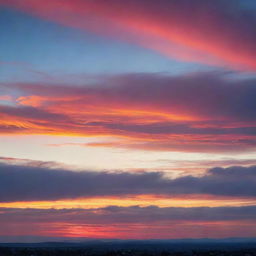 A striking panoramic image of a majestic horizon during sunset, with vibrant colors streaking across the sky