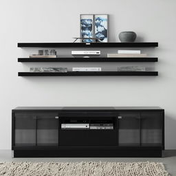 A tv stand with showcases