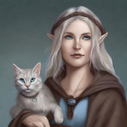 This is a high-quality, realistic digital art image of a tall Half-elf Druid