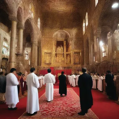 During the religious ceremony, the hustle of worshippers filled the church with energy and enthusiasm.
